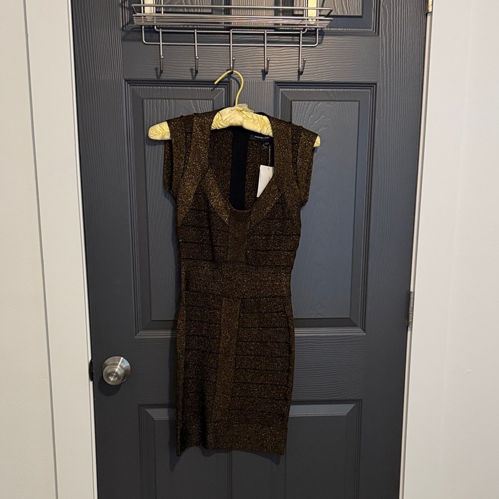French Connection Black and Gold Mini Dress